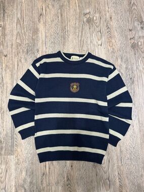 Cricketeer Navy and Cream Striped Crewneck Sweater